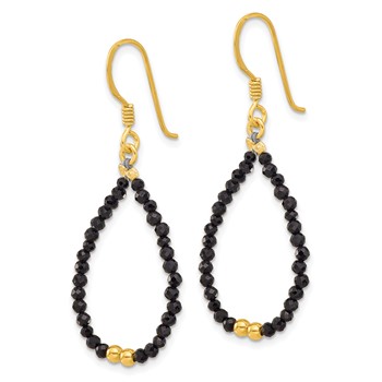 Sterling Silver Gold-plated Polished Black Spinel Teardrop Dangle Earrings — alternate view