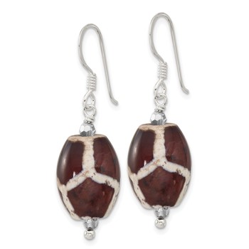 Sterling Silver Polished Patterned Black Agate & Crystal Dangle Earrings — alternate view