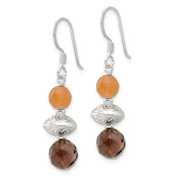 Sterling Silver Textured Red Aventurine/Smoky Quartz Dangle Earrings — alternate view
