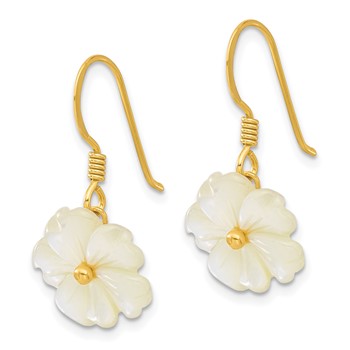 Sterling Silver Gold-plated Polished Mother of Pearl Flower Dangle Earrings — alternate view