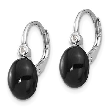 Sterling Silver RH-plated Polished Onyx & White Topaz Leverback Earrings — alternate view