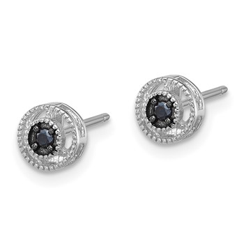 Sterling Silver RH-plated Polished/Beaded Black Spinel Circle Post Earrings — alternate view