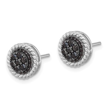 Sterling Silver RH-plated Polished/Twisted Black Spinel Circle Post Earring — alternate view