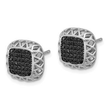 Sterling Silver Rhodium-plated Polished Black Spinel Square Post Earrings — alternate view