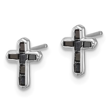 Sterling Silver Rhodium-plated Polished Black Spinel Cross Post Earrings — alternate view