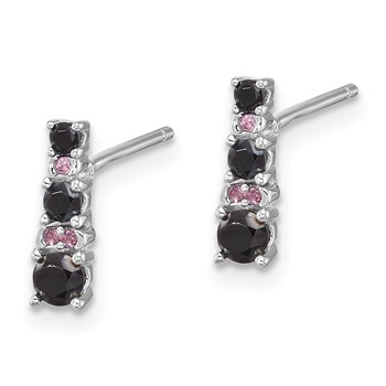 Sterling Silver RH-plated Black Spinel/Created White Sapphire Post Earrings — alternate view