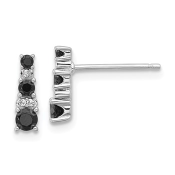 Sterling Silver RH-plated Black Spinel/Created White Sapphire Post Earrings