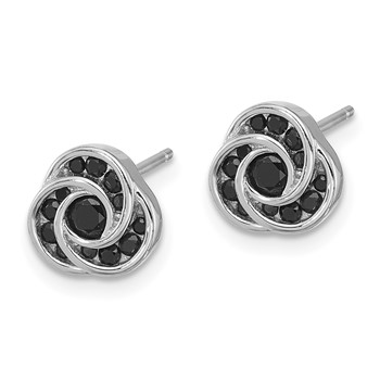 Sterling Silver Rhod-plated Polished Black Spinel Love Knot Post Earrings — alternate view