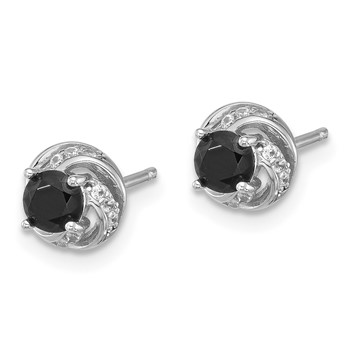 Sterling Silver Rhodium-plated Black Spinel & White Zircon Post Earrings — alternate view