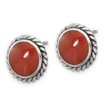 Sterling Silver Polished & Oxidized Twisted Edge Carnelian Post Earrings — alternate view