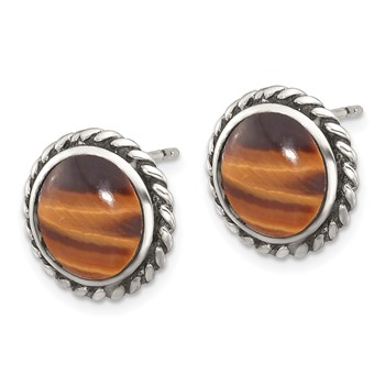 Sterling Silver Polished & Oxidized Twisted Edge Tiger's Eye Post Earrings — alternate view