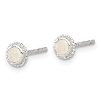 Sterling Silver E-coated Polished Beaded Round Moonstone Post Earrings — alternate view