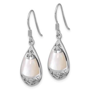 Sterling Silver RH-plated Polished MOP Filigree Teardrop Dangle Earrings — alternate view