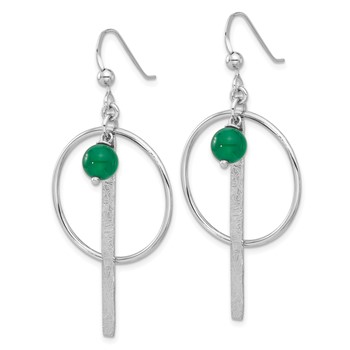 Sterling Silver Rhodium-plated Circle/Bar Green Onyx Dangle Earrings — alternate view