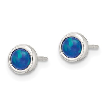 Sterling Silver Polished Blue Cabochon Opal Bezel Stud Earrings — alternate view