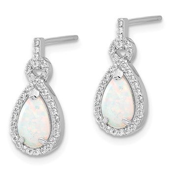 Sterling Silver RH-plated Cr. Opal & CZ Teardrop Post Dangle Earrings — alternate view