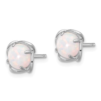 Sterling Silver Rhodium-plated Polished Round Created Opal Post Earrings — alternate view