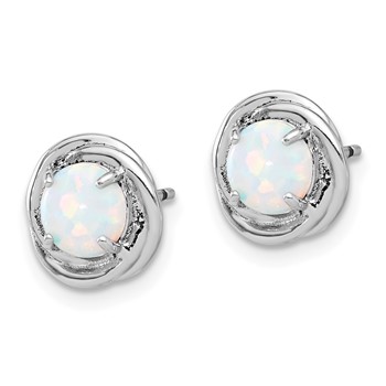 Sterling Silver Rhod-plated Polished Created Opal Swirl Circle Post Earring — alternate view
