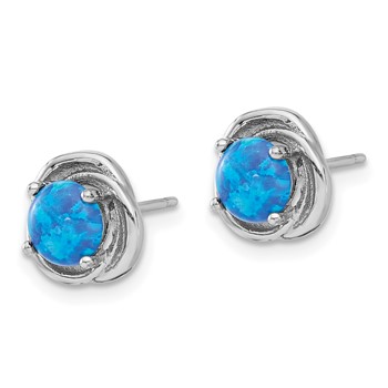Sterling Silver RH-plated Polished Blue Cr. Opal Swirl Circle Post Earrings — alternate view