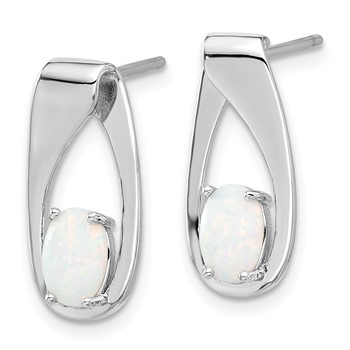 Sterling Silver Rhodium-plated Polished Created Opal Oval Post Earrings — alternate view