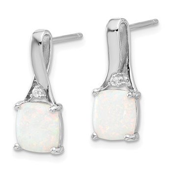 Sterling Silver Rhodium-plated Polished CZ & Created Opal Post Earrings — alternate view