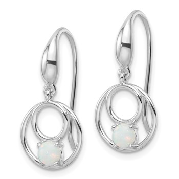 Sterling Silver Rhod-plated Polished Created Opal Circles Dangle Earrings — alternate view