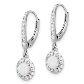 Sterling Silver RH-plated CZ & Cr. Opal Halo Dangle Leverback Earrings — alternate view