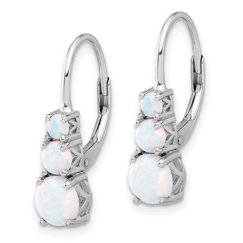 Sterling Silver Rhodium-plated Polished Created Opal Leverback Earrings — alternate view