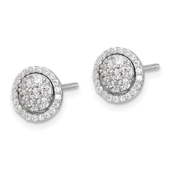 Sterling Silver Rhodium-plated CZ Cluster w/ Halo Jacket Post Earrings — alternate view