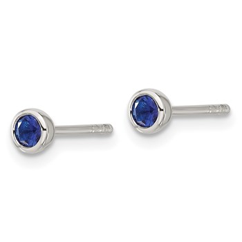 Sterling Silver E-coated Polished Dark Blue CZ Bezel Stud Earrings — alternate view