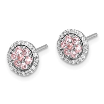 Sterling Silver RH-pltd Pink Crystal Cluster w/ CZ Halo Jacket Post Earring — alternate view