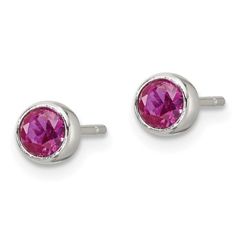 Sterling Silver Polished Pink CZ Round Bezel Stud Earrings — alternate view