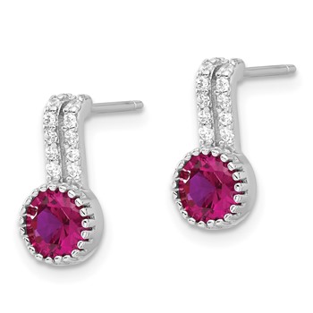 Sterling Silver RH-plated Polished Two Row Red & White CZ Post Earrings — alternate view