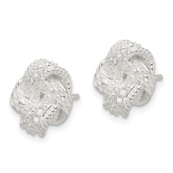 Sterling Silver Polished and Textured .04ct Diamond Love Knot Post Earrings — alternate view