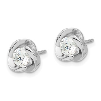 Sterling Silver Rhodium-plated with CZ Love Knot Post Earrings — alternate view