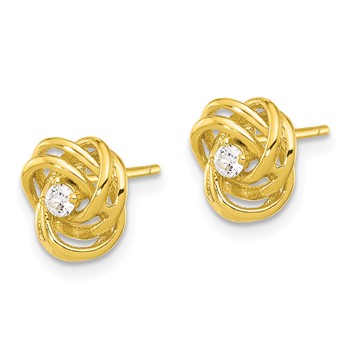 Affordable Expressions Sterling Silver Gold-tone Love Knot CZ Stud Earrings — alternate view