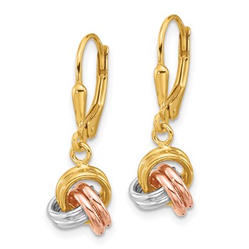 Sterling Silver Gold and Rose-tone Love Knot Leverback Earrings — alternate view