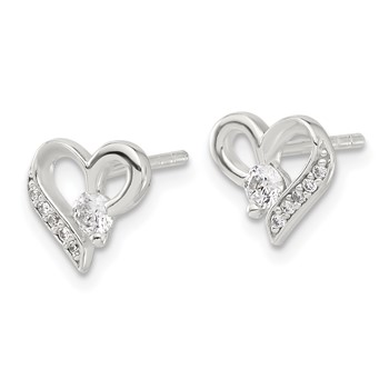 Sterling Silver E-coated CZ Heart Post Earrings — alternate view