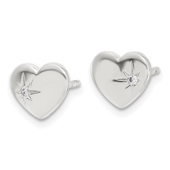 Sterling Silver E-coated with CZ Heart Post Earrings — alternate view