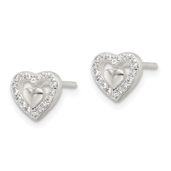 Sterling Silver E-Coating CZ Heart in a Heart Earrings — alternate view