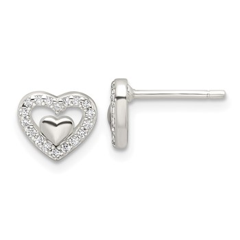 Sterling Silver E-Coating CZ Heart in a Heart Earrings