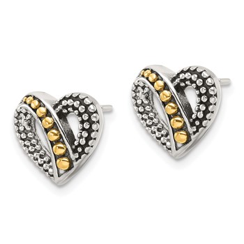 Sterling Silver Gold-tone Antiqued & Beaded Heart Earrings — alternate view