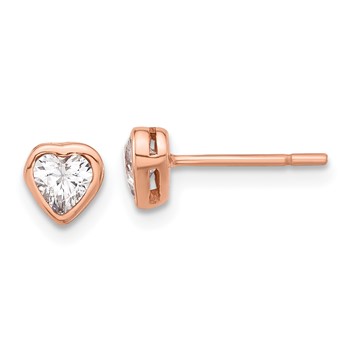 Sterling Silver Rose-tone CZ Bezel Heart Post Earrings