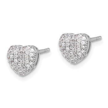 Sterling Silver Rhodium-plated Pave CZ Heart Post Earrings — alternate view