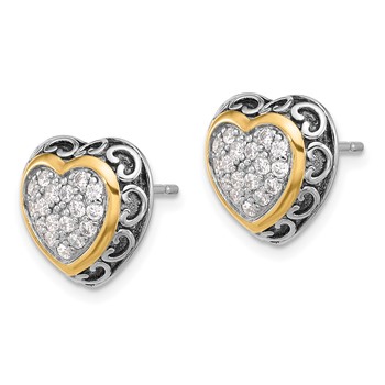 Sterling Silver Rh-plated  w/14k accent CZ Cluster Heart Post Earrings — alternate view