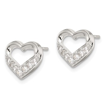 Sterling Silver Polished CZ Heart Post Earrings — alternate view