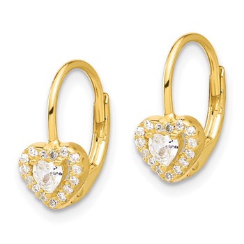 Sterling Silver Gold-tone CZ Heart Leverback Earrings — alternate view