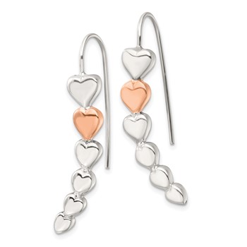 Sterling Silver and Rose-tone Polished Heart Shepherd Hook Earrings — alternate view