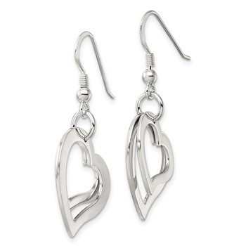 Sterling Silver Polished Two piece Open Heart Shepherd Hook Earrings — alternate view