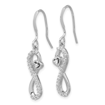 Sterling Silver Rhodium-plated Polished CZ Infinity Heart Dangle Earrings — alternate view